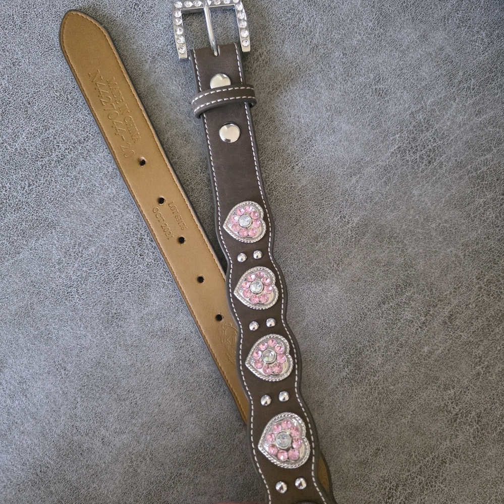 Girl's Bown Leather Belt with Pink Accents